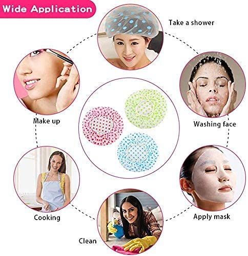 eS³kube Reusable Shower Caps Set of 3, Waterproof EVA Free-Size Floral Style for Bathroom Salons Spas - packaging