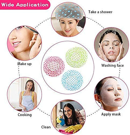 eS³kube Reusable Shower Caps Set of 3, Waterproof EVA Free-Size Floral Style for Bathroom Salons Spas - packaging