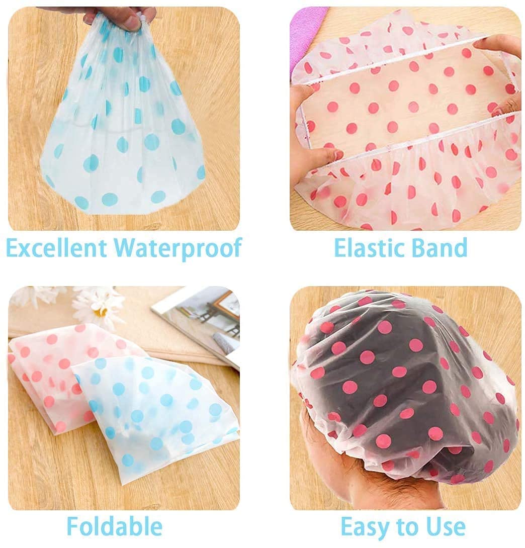 eS³kube Reusable Shower Caps Set of 3, Waterproof EVA Free-Size Floral Style for Bathroom Salons Spas - label detail