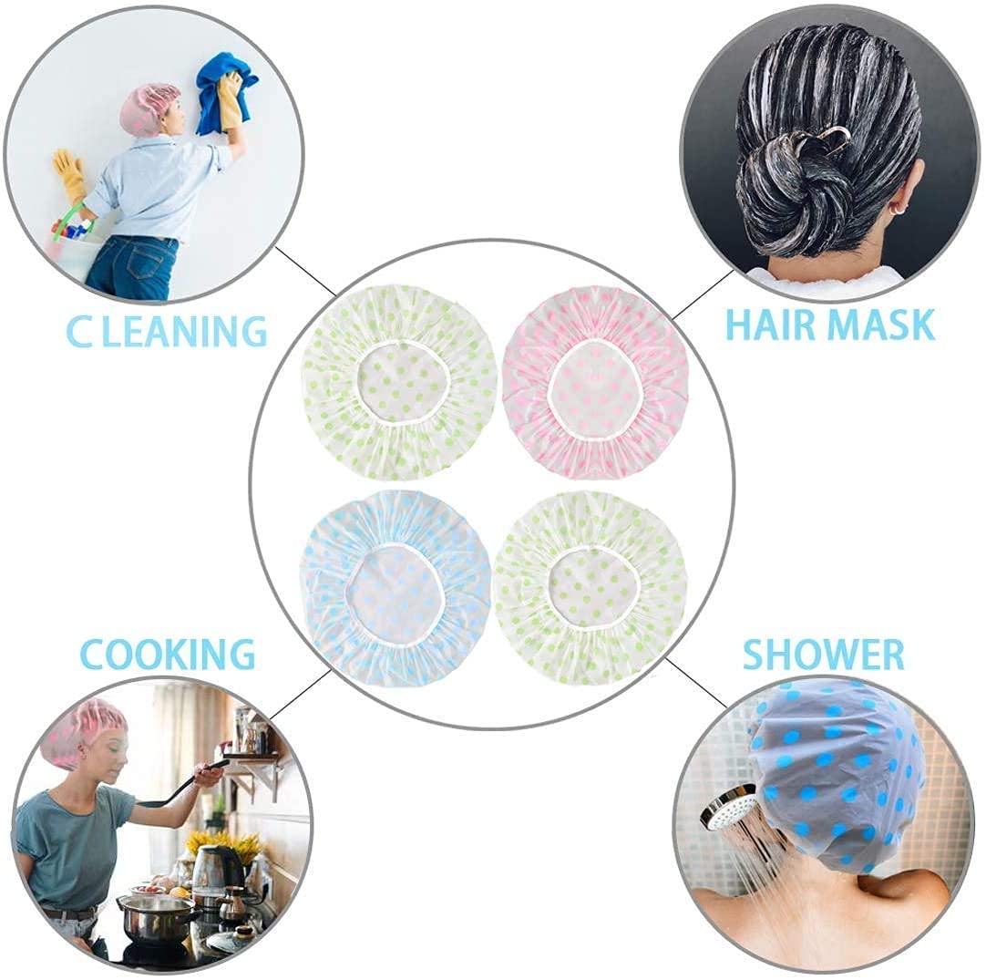 eS³kube Reusable Shower Caps Set of 3, Waterproof EVA Free-Size Floral Style for Bathroom Salons Spas - close-up detail