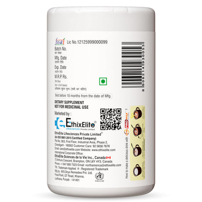 ETHIXELITE DHA Pro Max Sugar Free Chocolate Protein Powder with Vitamins, Minerals and Zinc - size and scale
