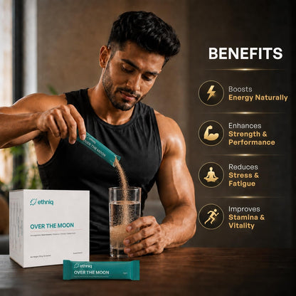 Ethniq Over The Moon Ayurvedic Herbal Drink Mix, 30 Sachets (5g Each), AYUSH Licensed and GMP Certified - front view