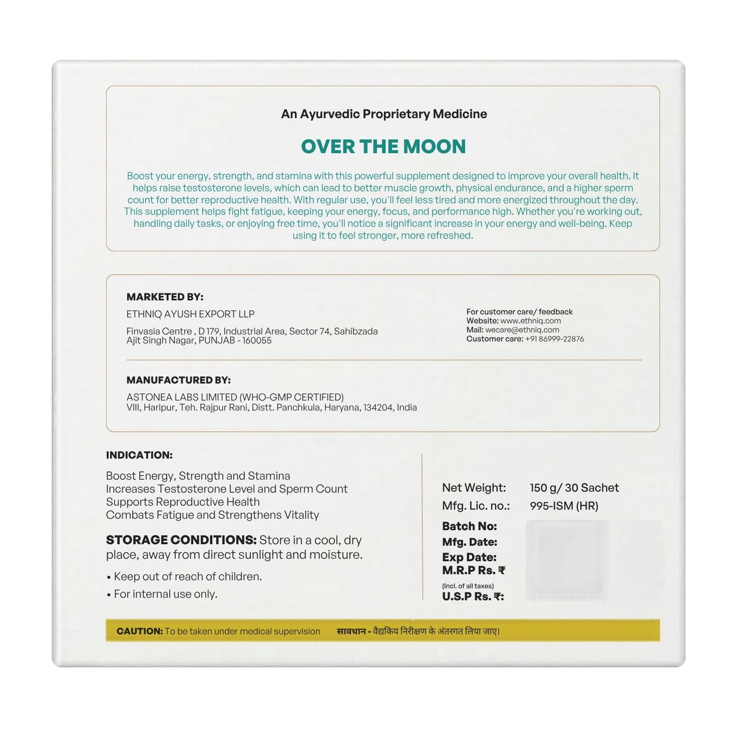 Ethniq Over The Moon Ayurvedic Herbal Drink Mix, 30 Sachets (5g Each), AYUSH Licensed and GMP Certified - size and scale