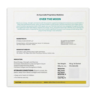 Ethniq Over The Moon Ayurvedic Herbal Drink Mix, 30 Sachets (5g Each), AYUSH Licensed and GMP Certified - size and scale