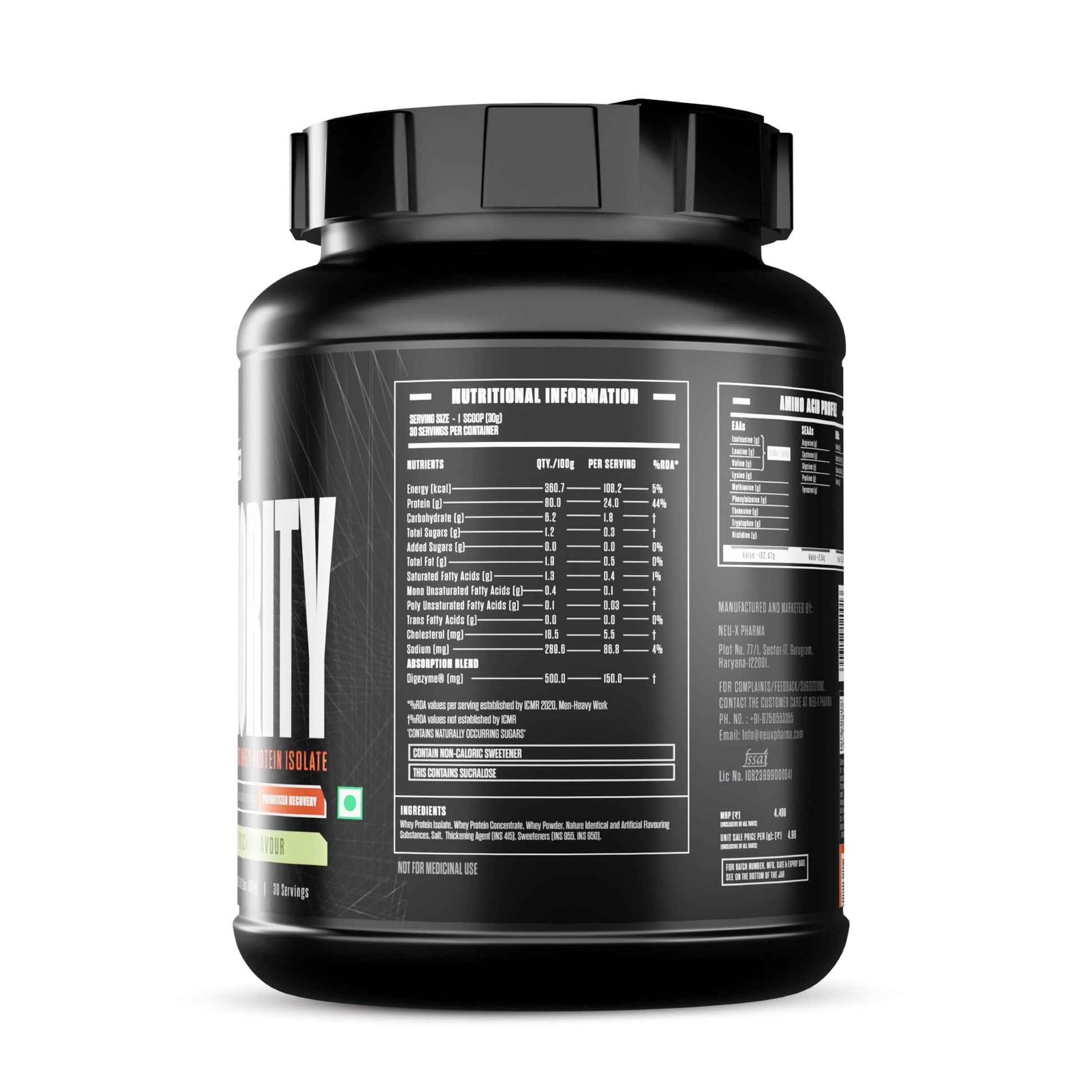 Exalt Supps Priority Whey Protein Isolate Powder, 907g, Adult Nutrition Supplement with Digezyme - front view (16)