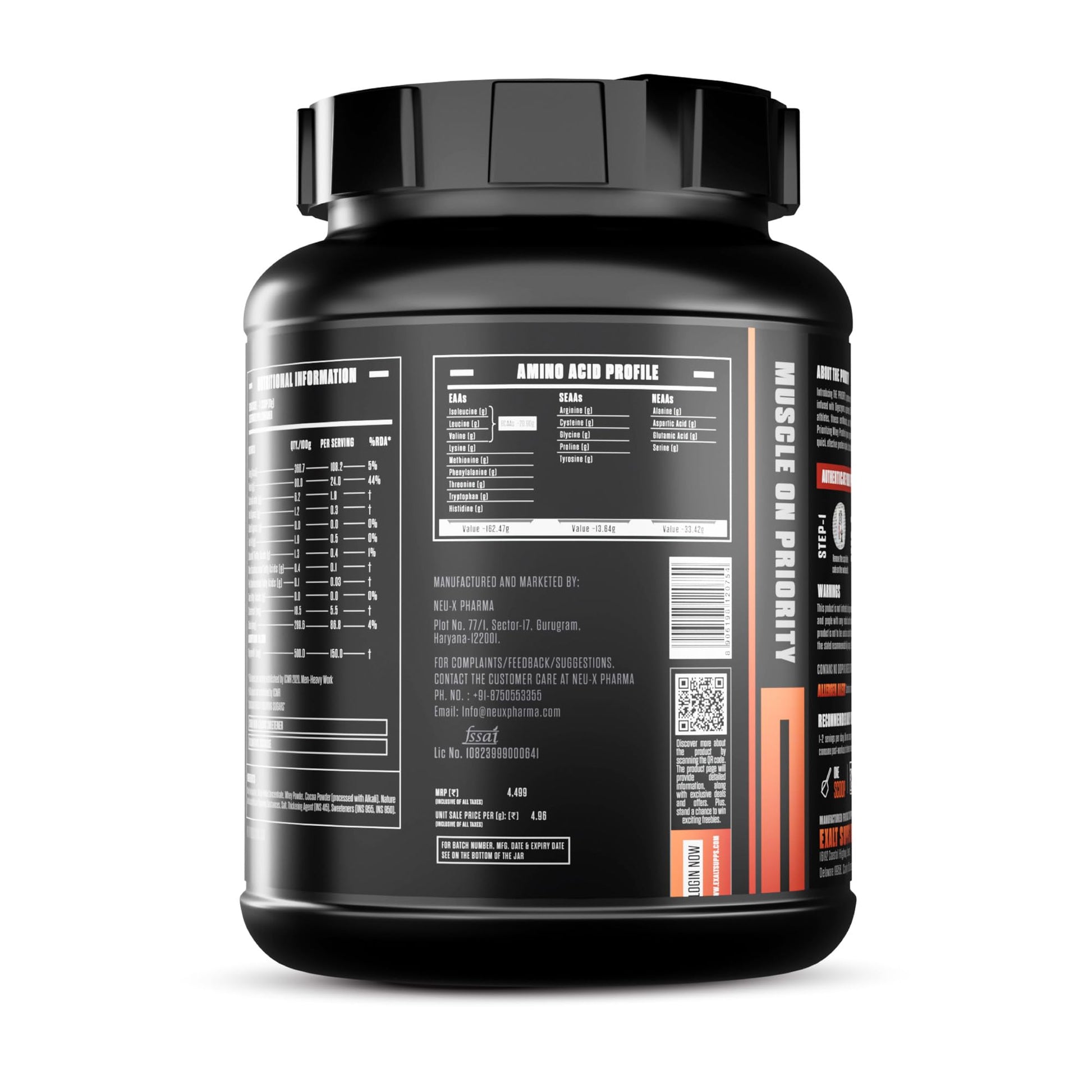 Exalt Supps Priority Whey Protein Isolate Powder, 907g, Adult Nutrition Supplement with Digezyme - front view (19)