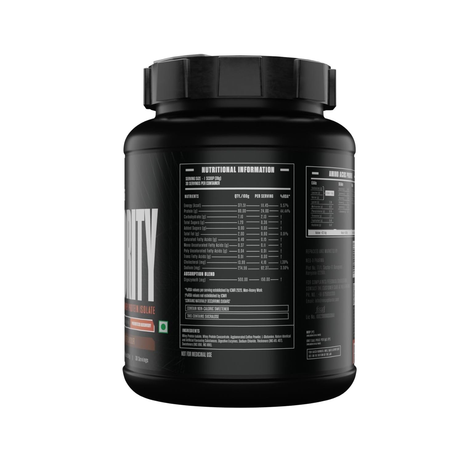 Exalt Supps Priority Whey Protein Isolate Powder, 907g, Adult Nutrition Supplement with Digezyme - front view