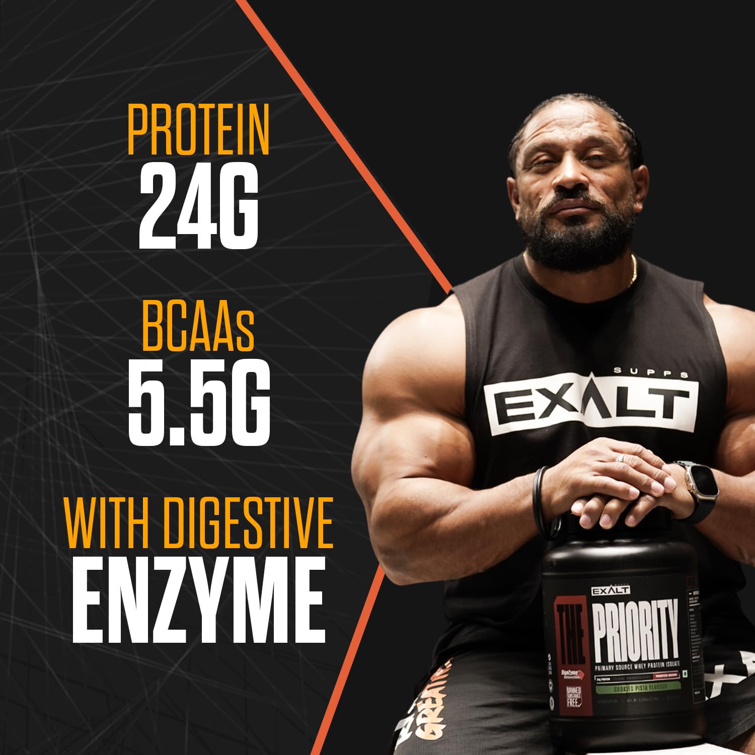 Exalt Supps Priority Whey Protein Isolate Powder, 907g, Adult Nutrition Supplement with Digezyme - packaging