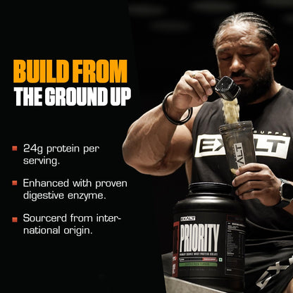 Exalt Supps Priority Whey Protein Isolate Powder, 907g, Adult Nutrition Supplement with Digezyme - label detail