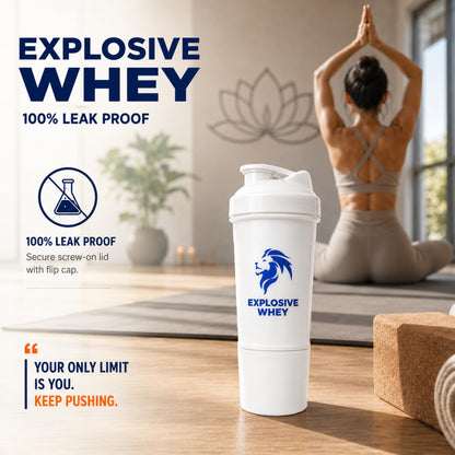 EXPLOSIVE WHEY Protein Shaker Bottle, 600ml, BPA-Free, Leak-Proof, with Storage Compartment - ingredients panel