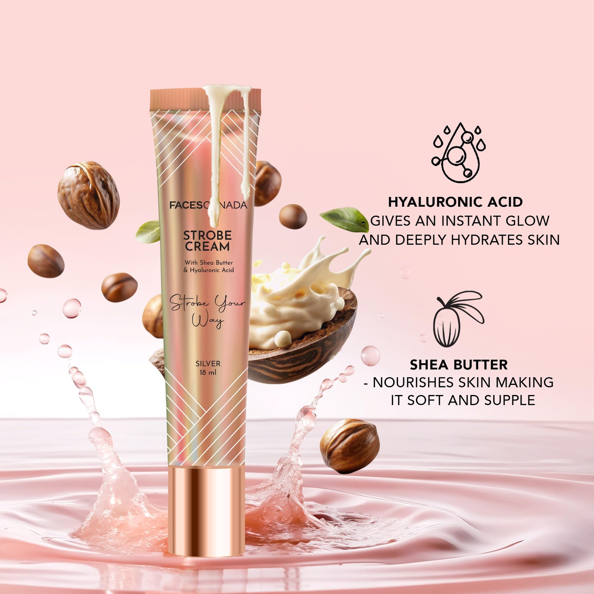 FACESCANADA Strobe Cream, 18ml, Illuminating Primer and Highlighter with Shea Butter and Hyaluronic Acid - packaging (18)