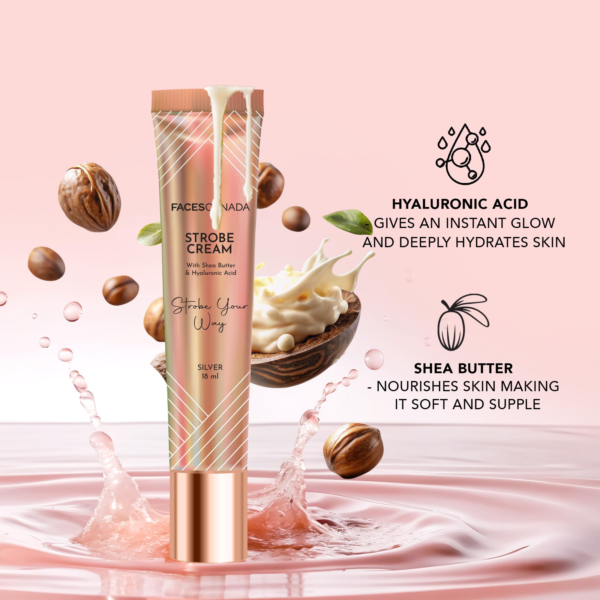 FACESCANADA Strobe Cream, 18ml, Illuminating Primer and Highlighter with Shea Butter and Hyaluronic Acid - packaging (18)