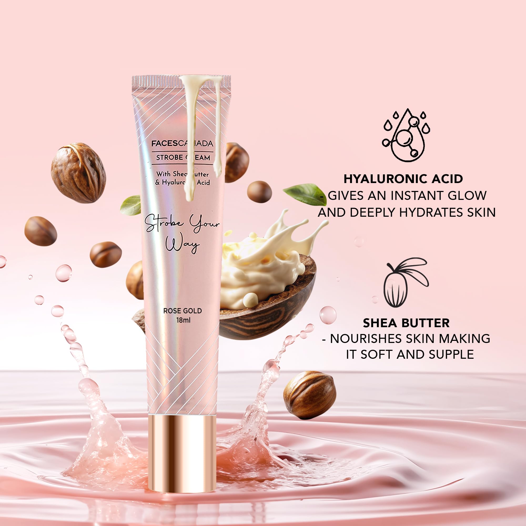 FACESCANADA Strobe Cream, 18ml, Illuminating Primer and Highlighter with Shea Butter and Hyaluronic Acid - packaging