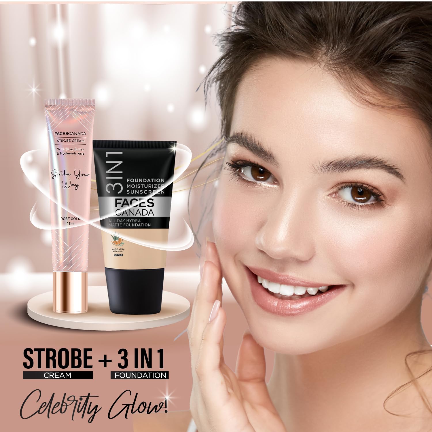 FACESCANADA Strobe Cream, 18ml, Illuminating Primer and Highlighter with Shea Butter and Hyaluronic Acid - label detail