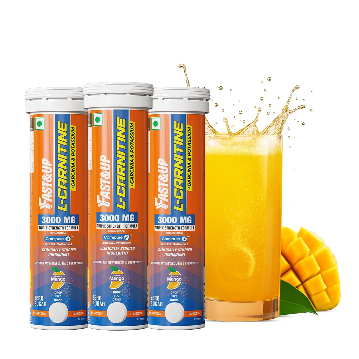 FAST&UP L-Carnitine Tartrate Effervescent Tablets, 3000mg, Mango Flavor, 10 Count (21)