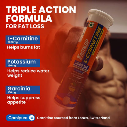FAST&UP L-Carnitine Tartrate Effervescent Tablets, 3000mg, Mango Flavor, 10 Count - back view