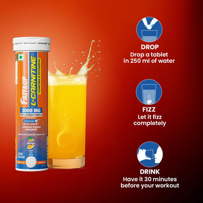 FAST&UP L-Carnitine Tartrate Effervescent Tablets, 3000mg, Mango Flavor, 10 Count - ingredients panel