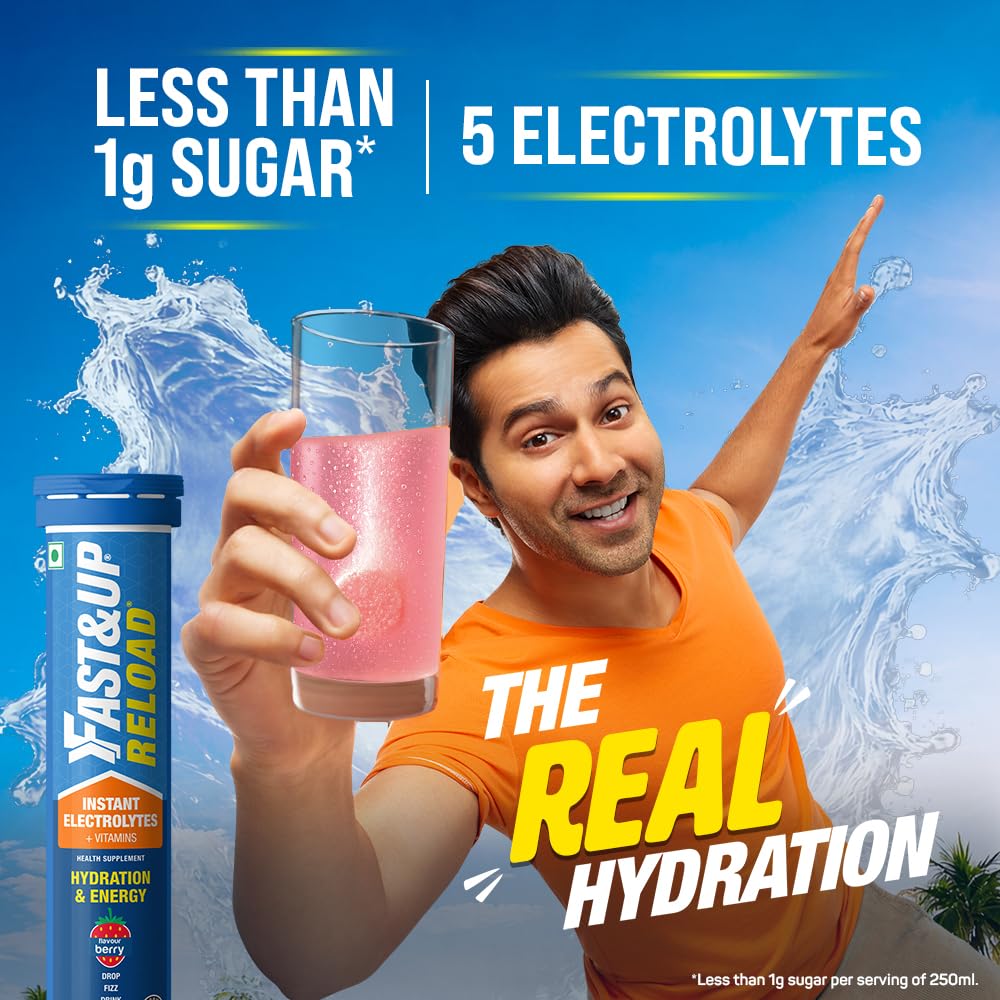 Fast&Up Reload (10 Litres) Low Sugar energy drink for Instant Hydration - 40 Effervescent Tablets with all 5 Essential Electr