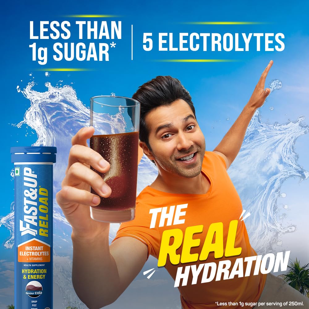 Fast&Up Reload (10 Litres) Low Sugar energy drink for Instant Hydration - 40 Effervescent Tablets with all 5 Essential Electr