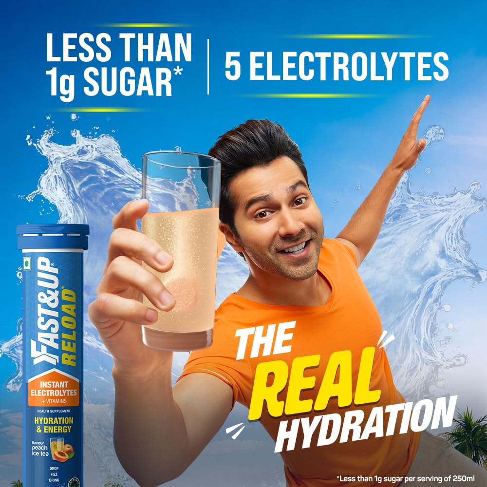 Fast&Up Reload (10 Litres) Low Sugar energy drink for Instant Hydration - 40 Effervescent Tablets with all 5 Essential Electr