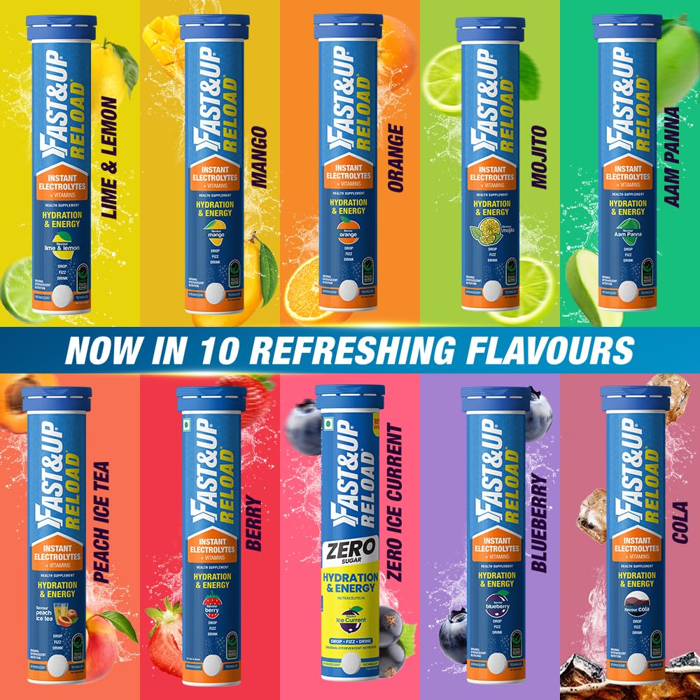 Fast&Up Reload (10 Litres) Low Sugar energy drink for Instant Hydration - 40 Effervescent Tablets with all 5 Essential Electr