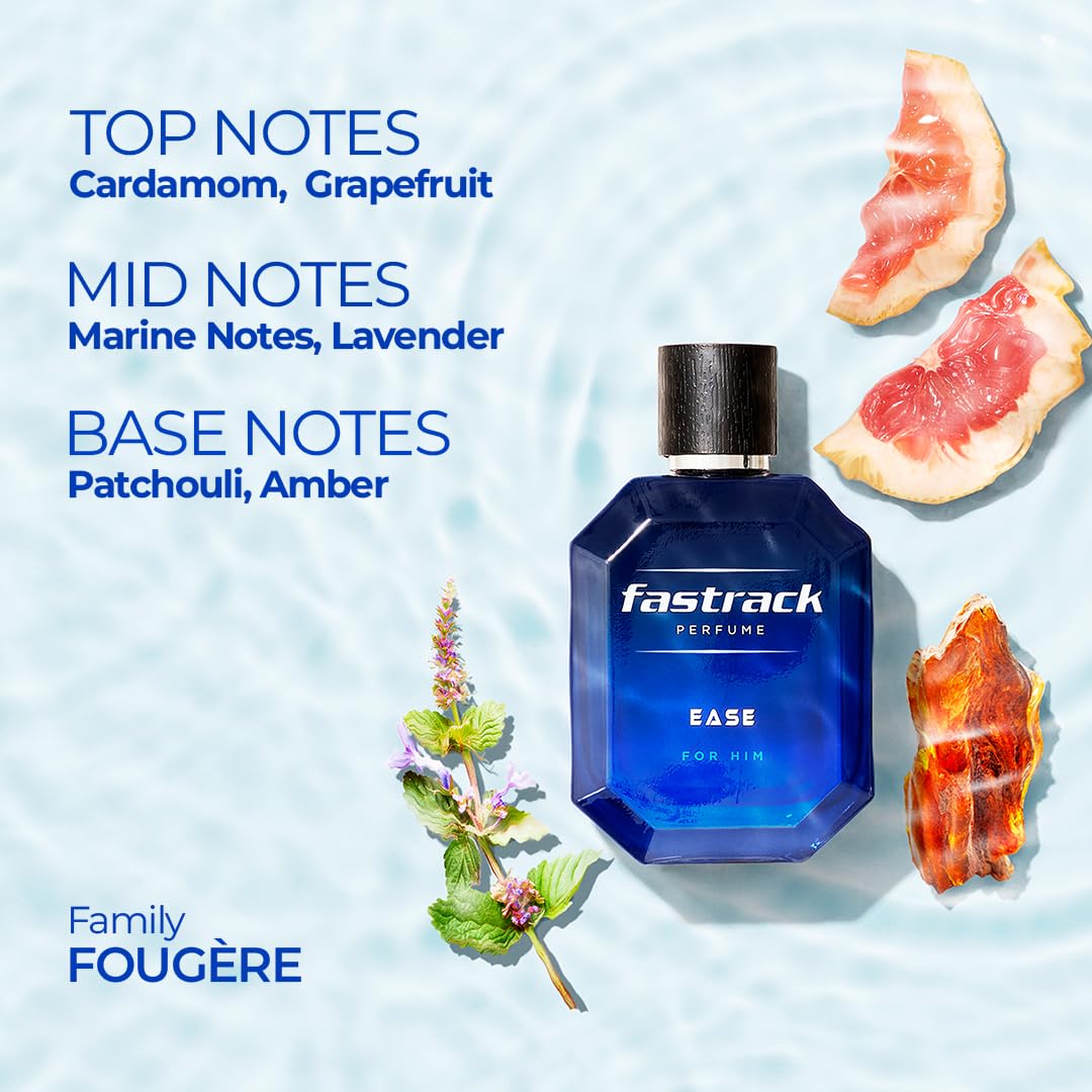 Fastrack Ease Men's Eau de Parfum by Accra Pac, Fresh Fougere EDP, Dermatologically Tested, IFRA Compliant - front view