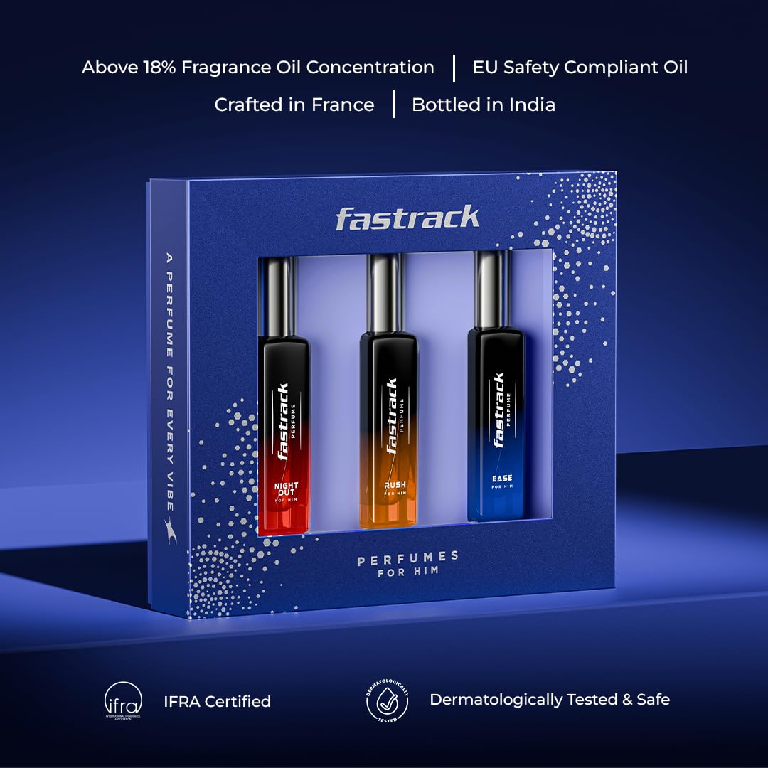 Fastrack Perfume Gift Set for Men – Ease, Night Out & Rush (3 x 20ml) – Rakhi Special for Brother - packaging