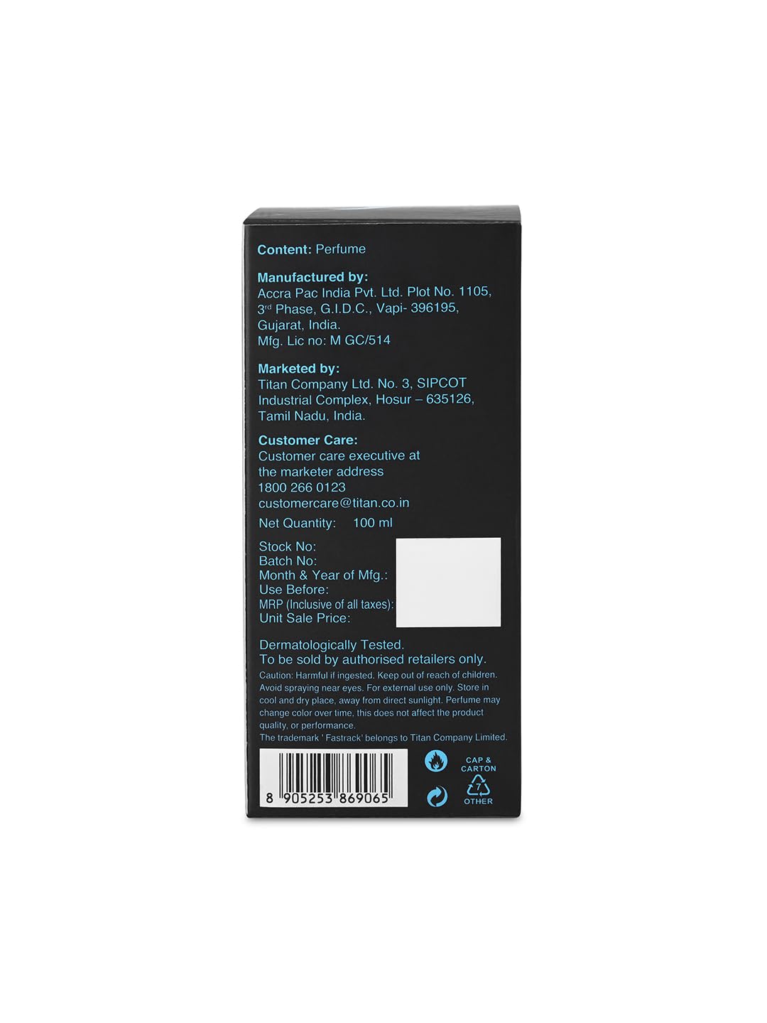 Fastrack Trance Men Perfume Wood Scent Spray, 100ml by Titan Company, Modern - ingredients panel