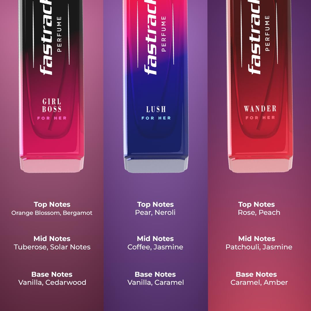 Fastrack Women's Eau de Parfum Gift Set, 3x20ml Perfume Trio, Girl Boss Lush Wander, IFRA Certified, Dermatologically Tested 