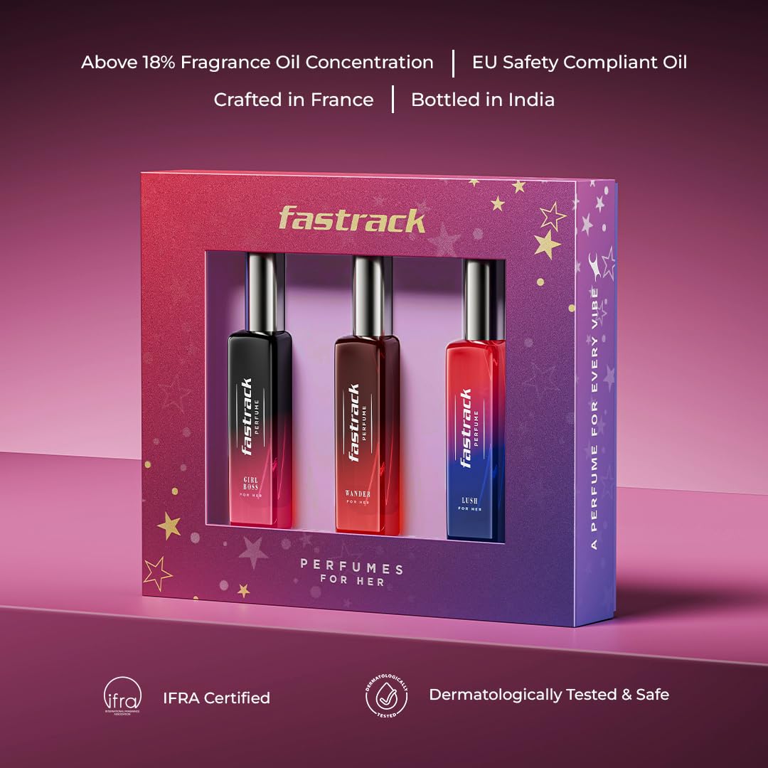Fastrack Women's Eau de Parfum Gift Set, 3x20ml Perfume Trio, Girl Boss Lush Wander, IFRA Certified, Dermatologically Tested 