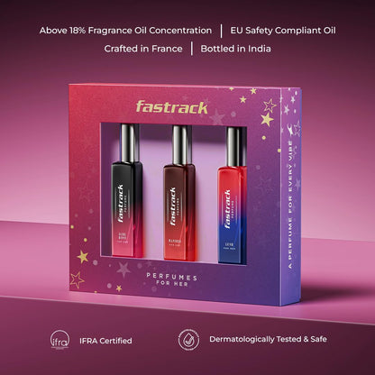Fastrack Women's Eau de Parfum Gift Set, 3x20ml Perfume Trio, Girl Boss Lush Wander, IFRA Certified, Dermatologically Tested 