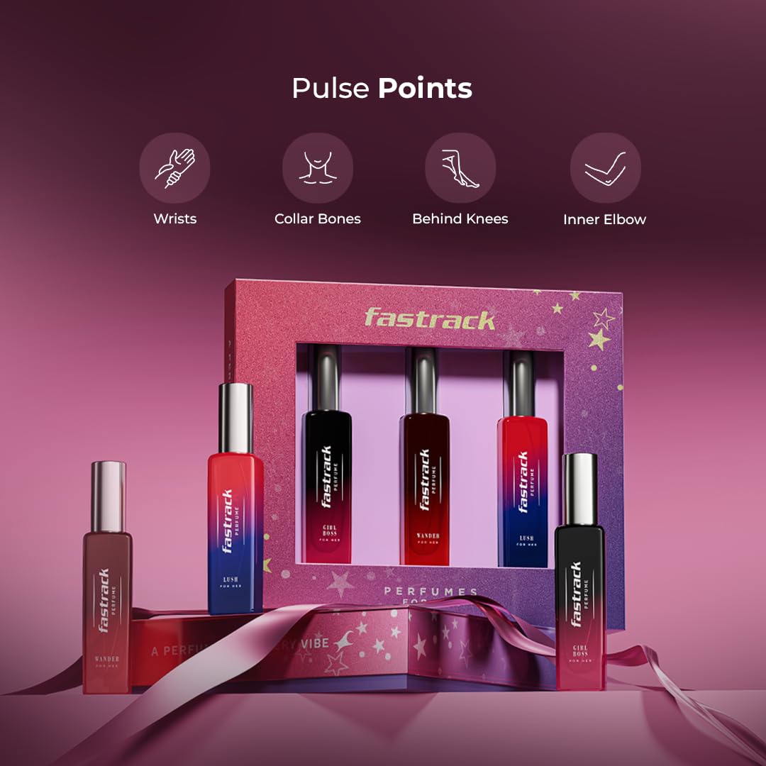 Fastrack Women's Eau de Parfum Gift Set, 3x20ml Perfume Trio, Girl Boss Lush Wander, IFRA Certified, Dermatologically Tested 