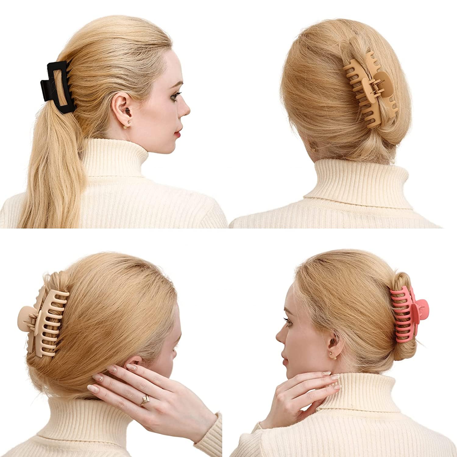 FemiDazzle Hair Claw Clips, Strong Hold Matte Nonslip Claws, Multicolor Set for Women - front view