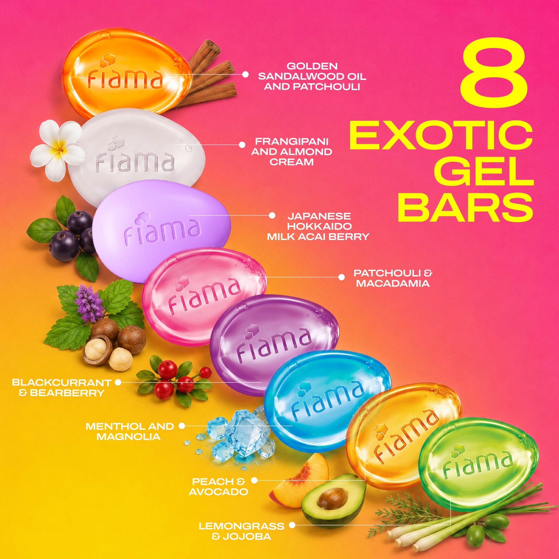 Fiama Gel Bathing Bar Fresh Celebration Multipack, Solid Soap Bars, Unisex - front view (17)