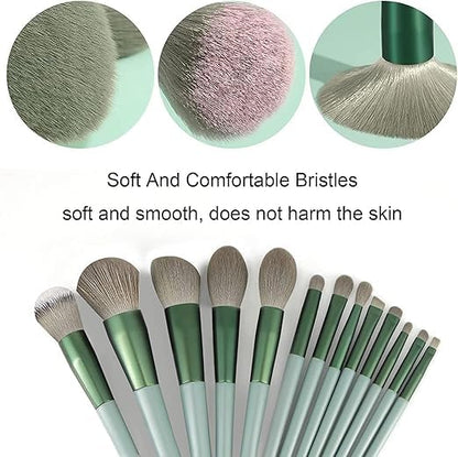First Beauty 13 Piece Makeup Brush Set, Synthetic Bristles with Travel Bag for Foundation Concealer Eyeshadow Blush - front v