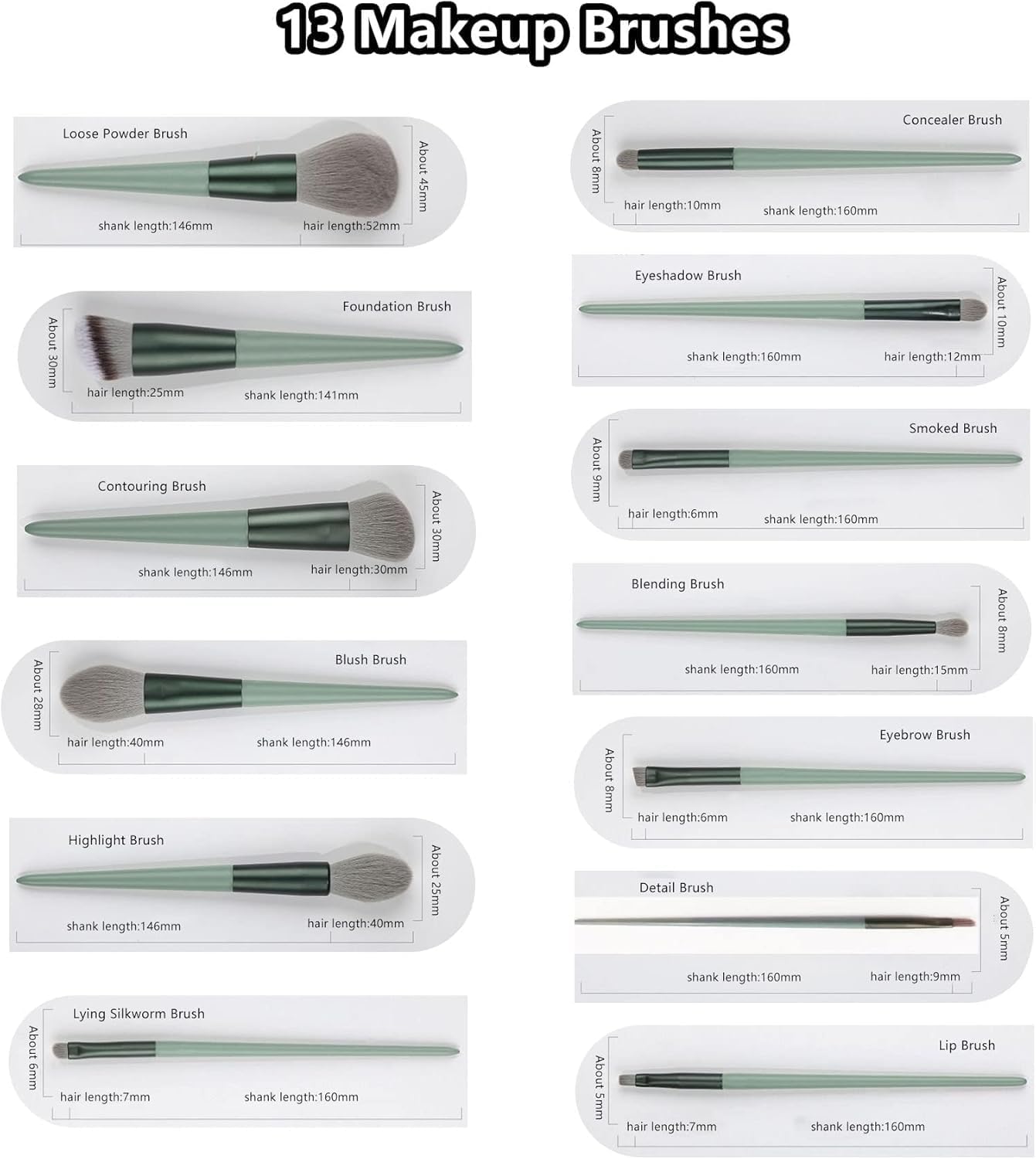 First Beauty 13 Piece Makeup Brush Set, Synthetic Bristles with Travel Bag for Foundation Concealer Eyeshadow Blush - close-u