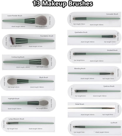 First Beauty 13 Piece Makeup Brush Set, Synthetic Bristles with Travel Bag for Foundation Concealer Eyeshadow Blush - close-u