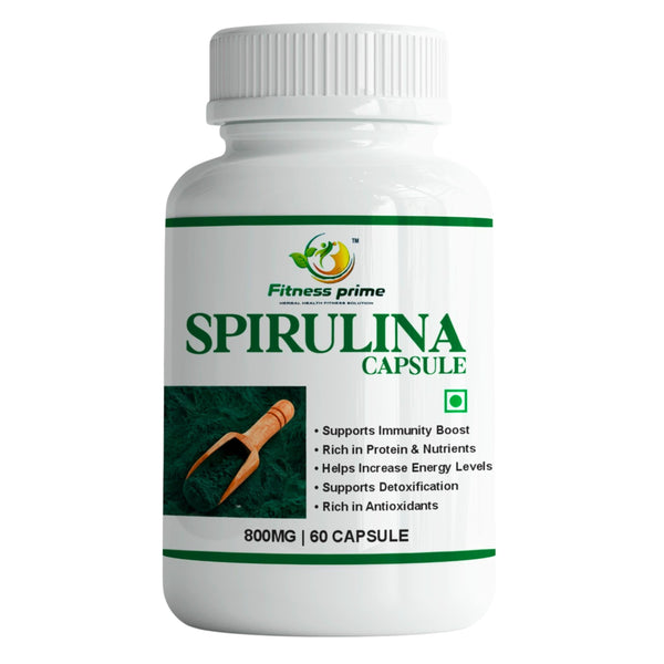 Fitness Prime Organic Spirulina 800mg Herbal Supplement Capsules, 180 Count, Adult Use