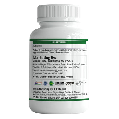 Fitness Prime Organic Spirulina 800mg Herbal Supplement Capsules, 180 Count, Adult Use - front view