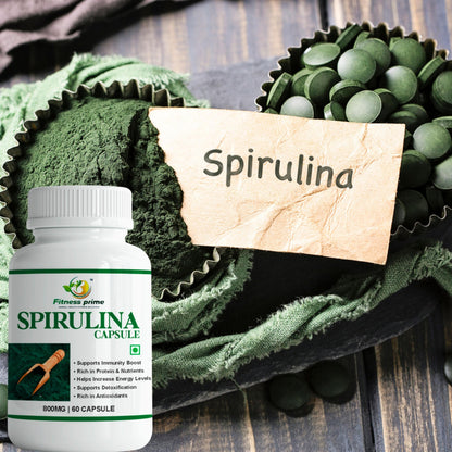 Fitness Prime Organic Spirulina 800mg Herbal Supplement Capsules, 180 Count, Adult Use - label detail