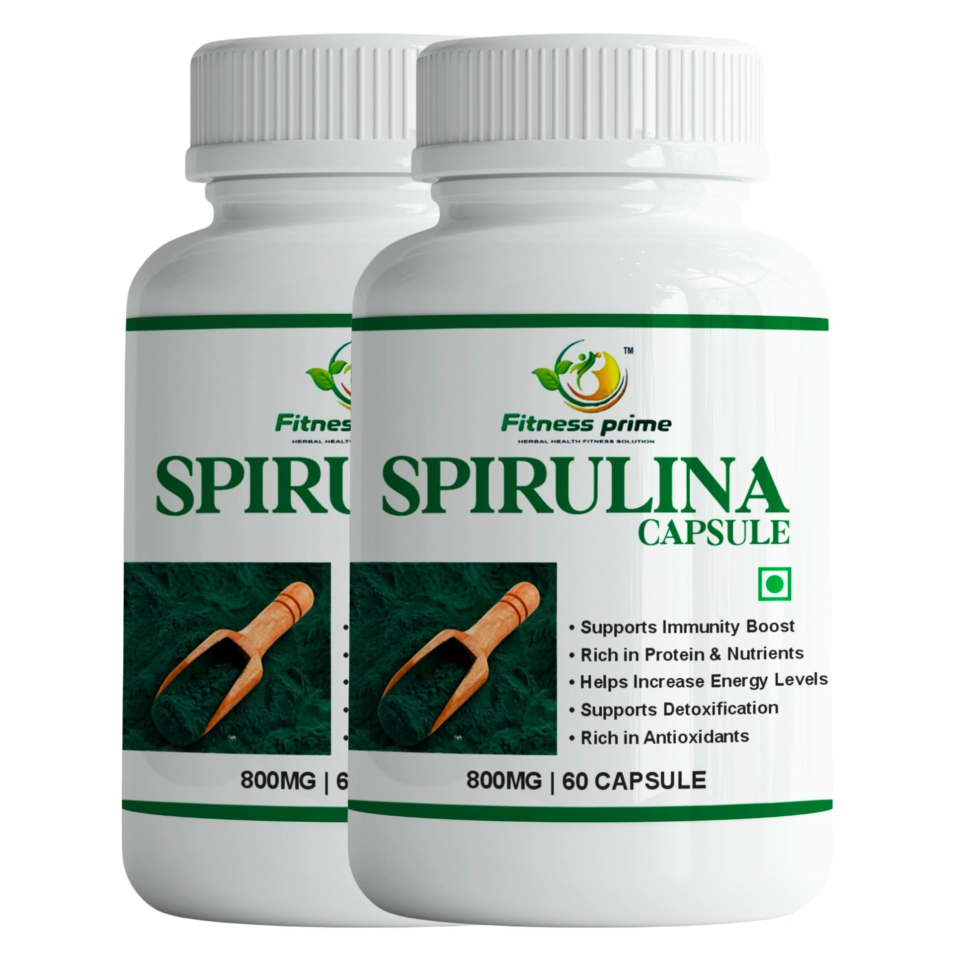 Fitness Prime Organic Spirulina 800mg Herbal Supplement Capsules, 180 Count, Adult Use (6)
