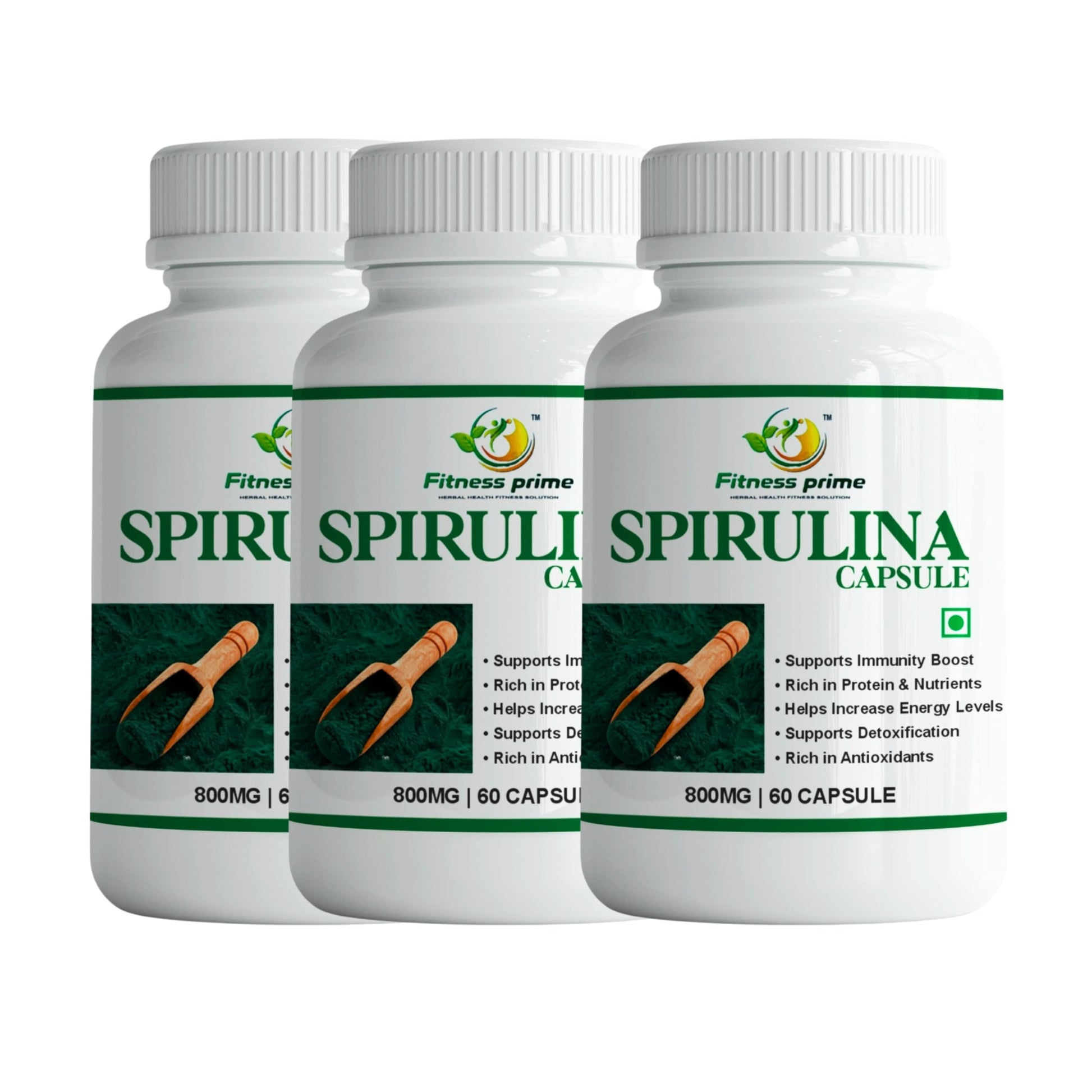 Fitness Prime Organic Spirulina 800mg Herbal Supplement Capsules, 180 Count, Adult Use (7)