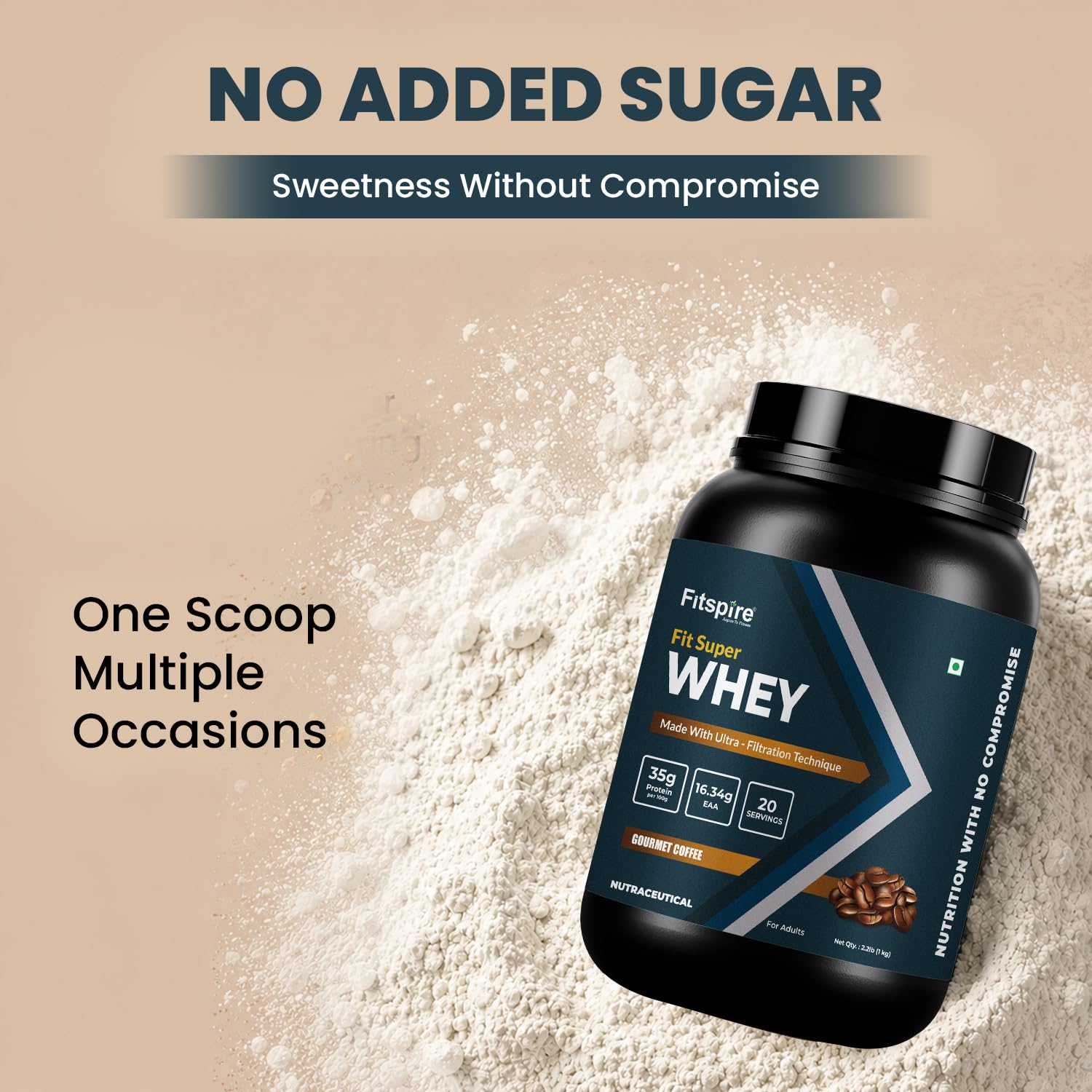 Fitspire Fit Super Whey Protein Powder, 1kg, Adult Protein Supplement, Zero Sugar, Digestive Enzyme Blend - label detail