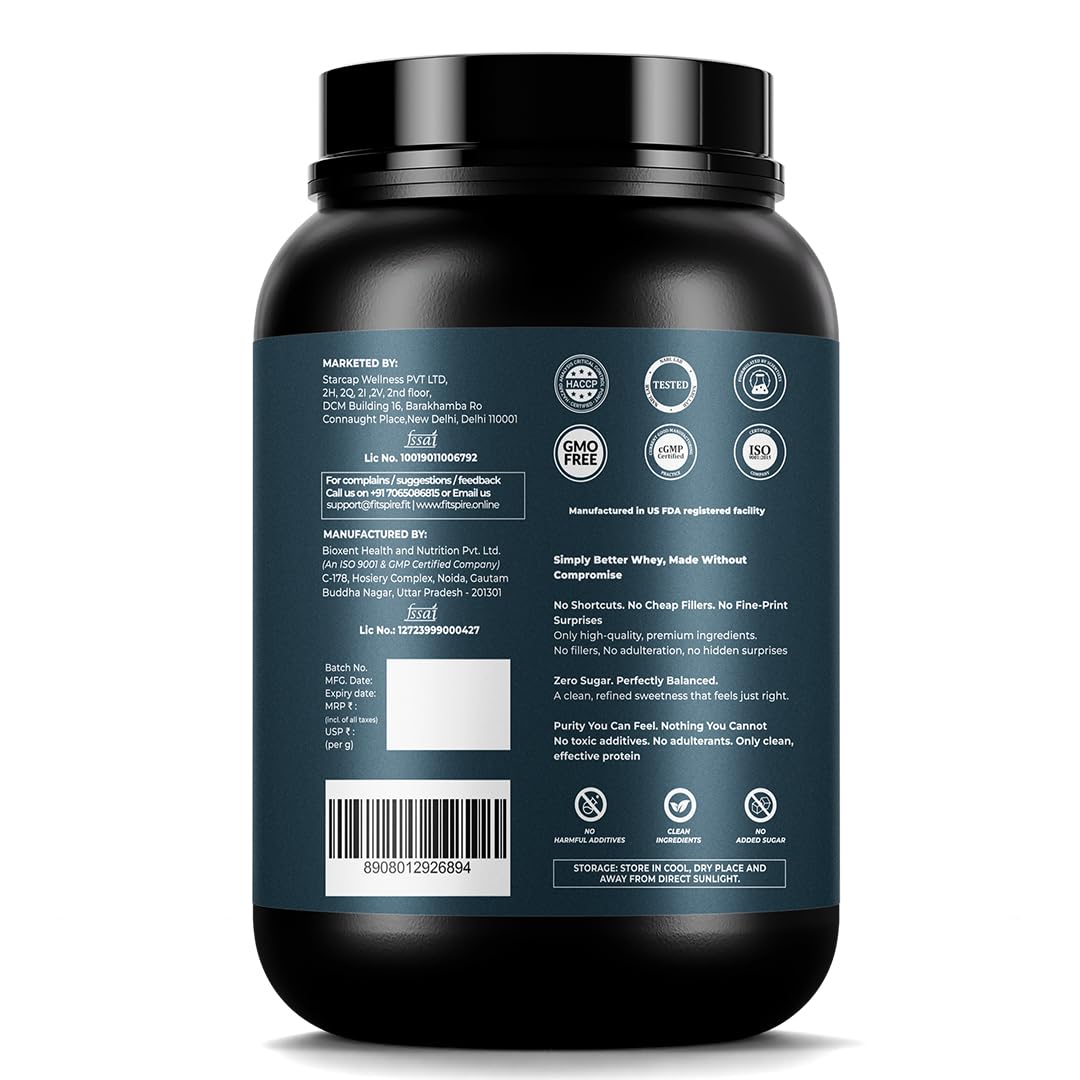Fitspire Fit Super Whey Protein Powder, 1kg, Adult Protein Supplement, Zero Sugar, Digestive Enzyme Blend - size and scale