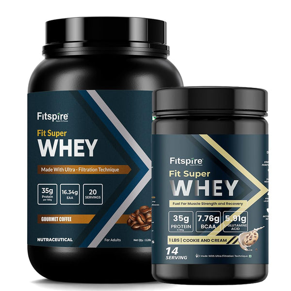 Fitspire Whey Protein Powder Combo, 35g Protein per 100g, Zero Sugar, Digestive Enzymes, 2-Pack