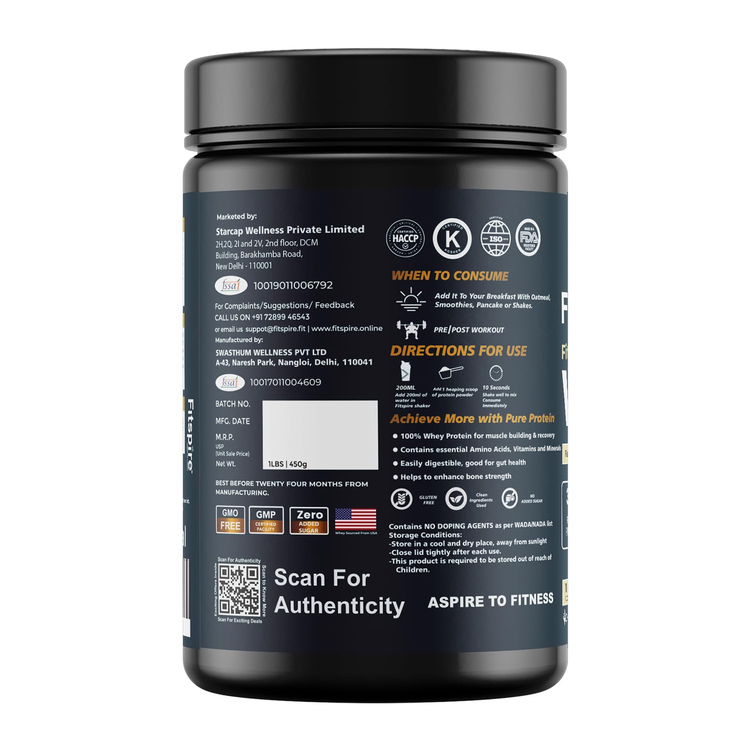 Fitspire Whey Protein Powder Combo, 35g Protein per 100g, Zero Sugar, Digestive Enzymes, 2-Pack - close-up detail