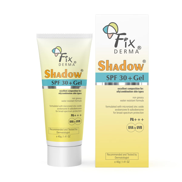 FIXDERMA Shadow Sunscreen Gel SPF 30+ Broad Spectrum | Lightweight Water Resistant for Oily Skin