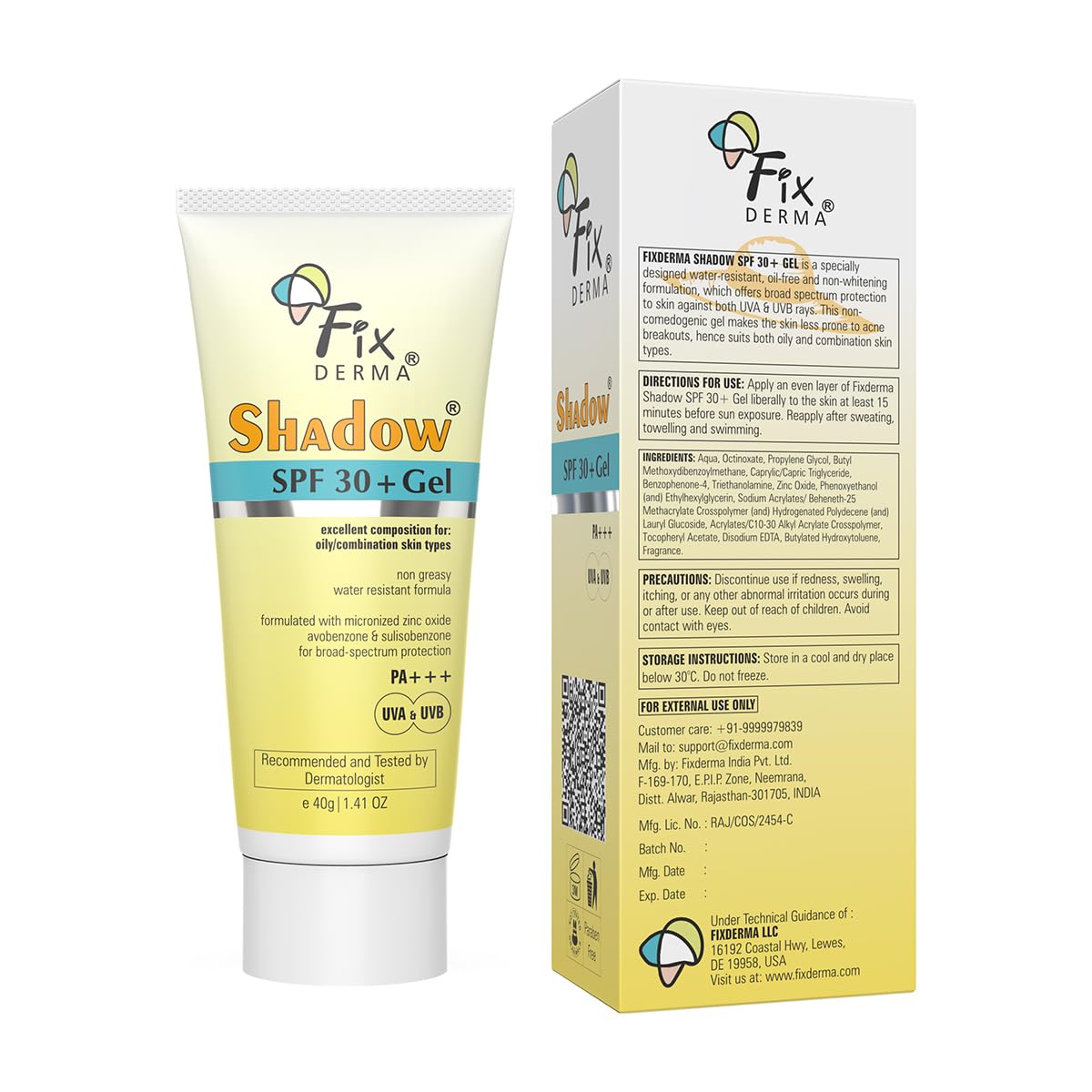 FIXDERMA Shadow Sunscreen Gel SPF 30+ Broad Spectrum | Lightweight Water Resistant for Oily Skin - close-up detail (14)