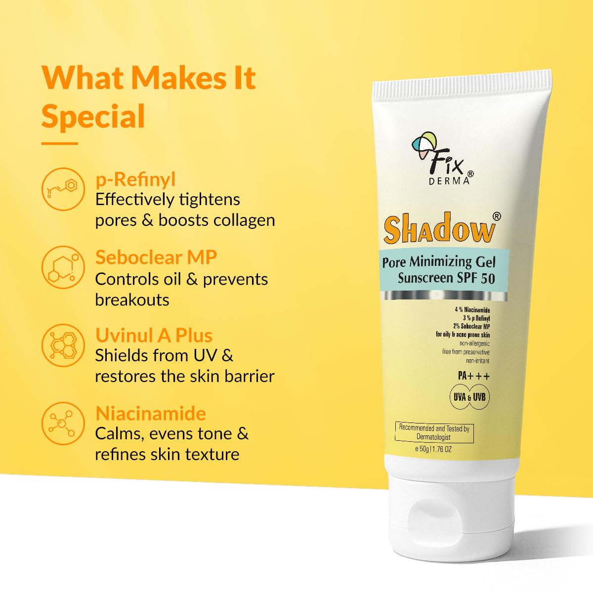 FIXDERMA Shadow Sunscreen Gel SPF 30+ Broad Spectrum | Lightweight Water Resistant for Oily Skin - packaging (22)