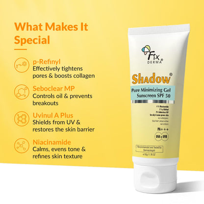 FIXDERMA Shadow Sunscreen Gel SPF 30+ Broad Spectrum | Lightweight Water Resistant for Oily Skin - packaging (22)